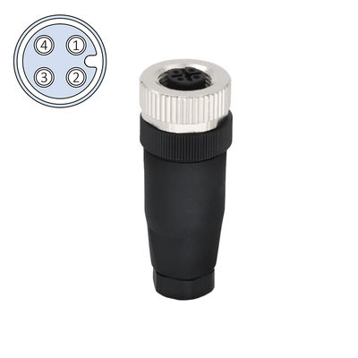 M12 Conector de campo industrial Conector de montaje por cable 4 pin Femenino Código A