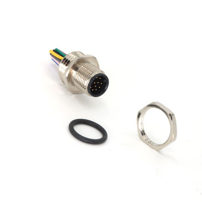 Buen precio M12 Conectores de montaje de paneles PCB de montaje trasero masculino IP67 IEC 61076-2-101 PIN12 en línea