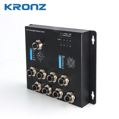Goede prijs M12 Ethernet-schakelaars DC 12-52V PoE 48-57V Wandmontage 8-poort X-coded Female Connector online