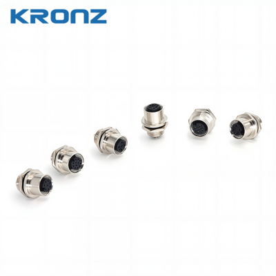 M12 Panel Mount Connector Flange 3/4/5/8/12 Pin Solder Cup Contact Termination