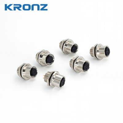 M12 Panel Mount Connector Flange 3/4/5/8/12 Pin Solder Cup Contact Termination