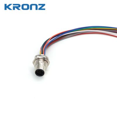 Waterproof M12 12 Pin Socket Wire Board Front Connector Cable with Zinc Alloy Shell
