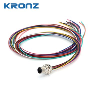 Waterproof M12 12 Pin Socket Wire Board Front Connector Cable with Zinc Alloy Shell