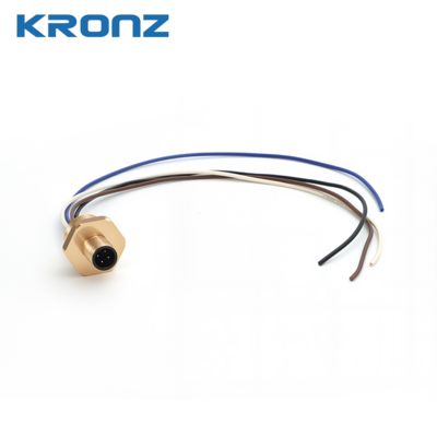 Brida receptáculo macho M12 a 1/2" NPT de 4 pines 300V AC/DC Conector circular para montaje en panel metálico IP67