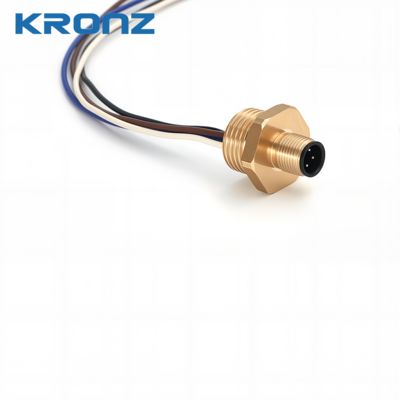 Brida receptáculo macho M12 a 1/2" NPT de 4 pines 300V AC/DC Conector circular para montaje en panel metálico IP67