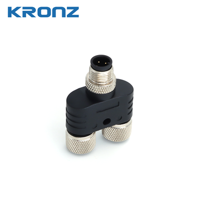 İyi fiyat IP67 Dereceli M12 Y-Dağıtıcı Konnektör, 4 Pin M12 Erkek ve 3 Pin M12 Dişi Bağlantı Noktalı çevrimiçi